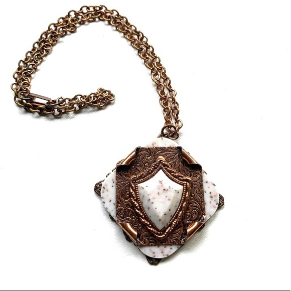 VTG 50s Copper Confetti Lucite Shield Demi Parure - Picture 6 of 9